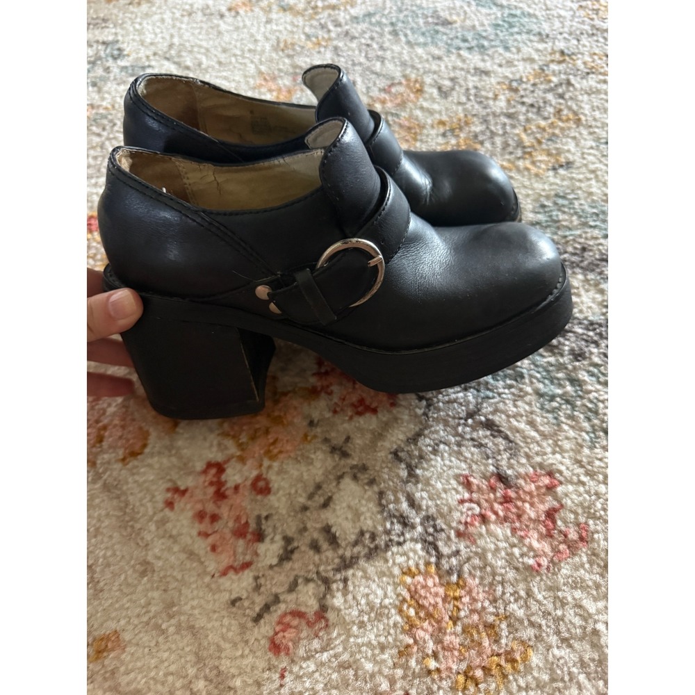 American Eagle Vintage Grunge Divine Black Leather Platform Chunky Block Shoes 6